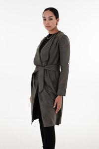 Olive Faux Suede Waterfall Coat
