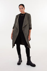 Olive Faux Suede Waterfall Coat
