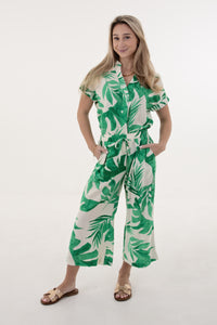 Cream and Green Leaf Wide Leg Culotte