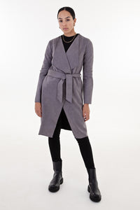 Grey Faux Suede Waterfall Coat