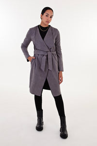 Grey Faux Suede Waterfall Coat