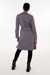 Grey Faux Suede Waterfall Coat