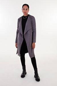 Grey Faux Suede Waterfall Coat