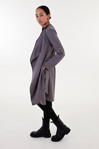 Grey Faux Suede Waterfall Coat