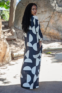 Black & Cream Geo Print Tunic Maxi Dress