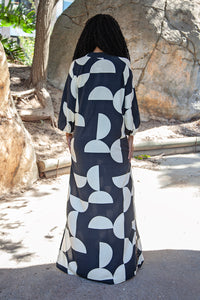 Black & Cream Geo Print Tunic Maxi Dress