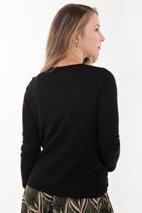 Black Knit Long Sleeve Knot Top