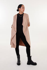 Camel Faux Suede Waterfall Coat