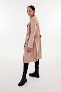 Camel Faux Suede Waterfall Coat