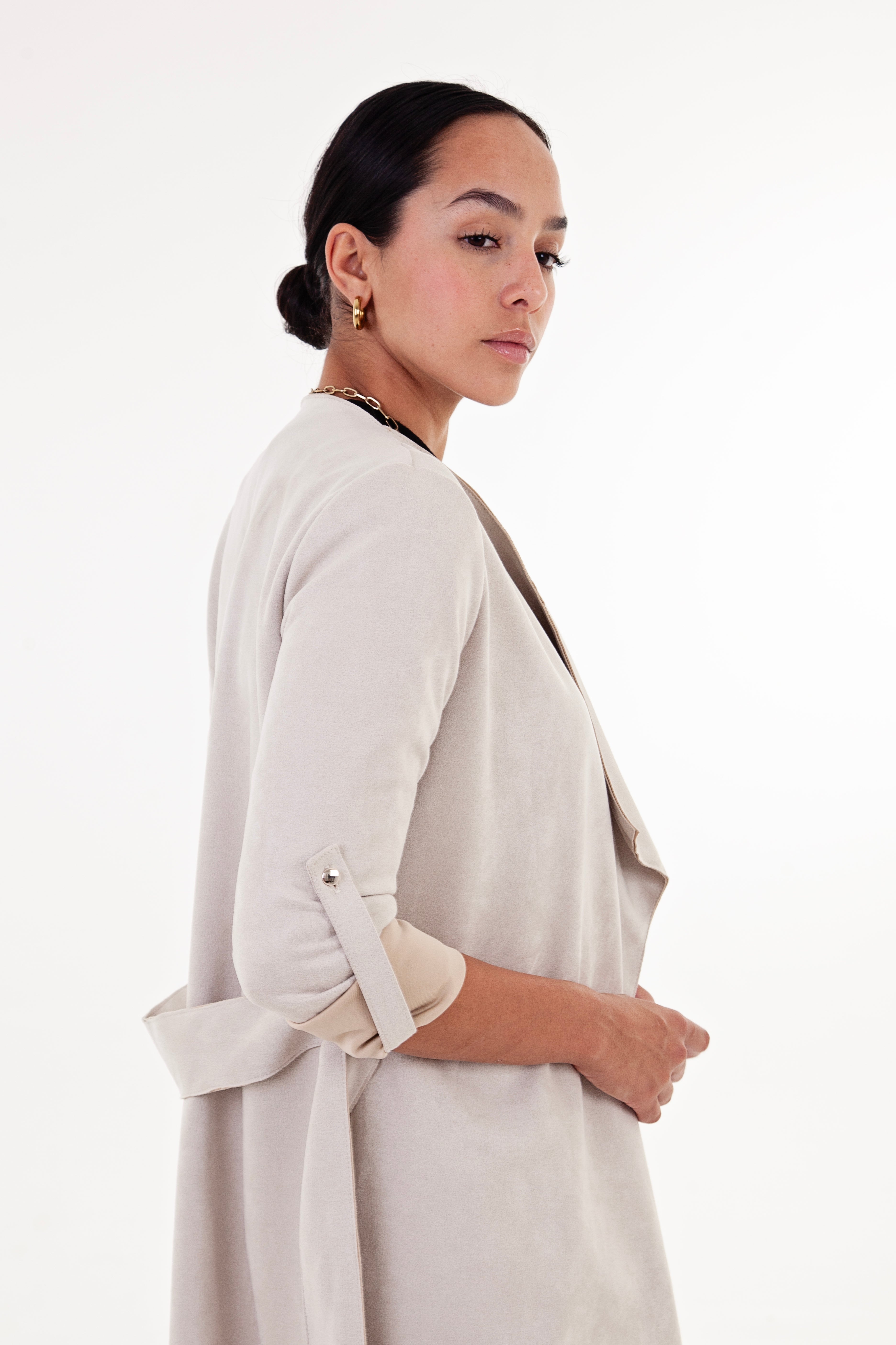 Stone Faux Suede Waterfall Coat