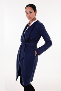 Navy Faux Suede Waterfall Coat