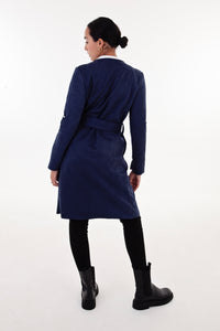 Navy Faux Suede Waterfall Coat
