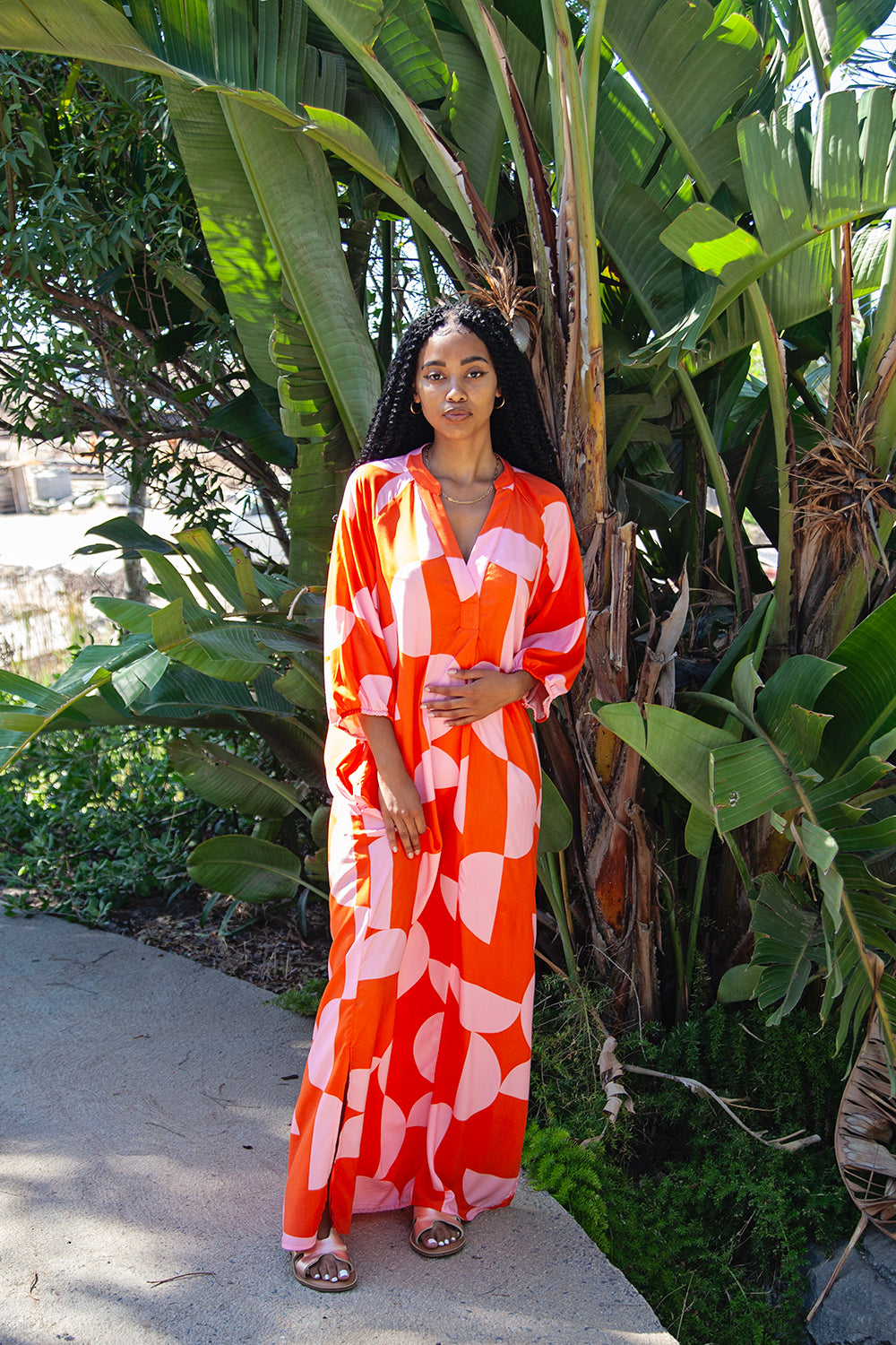 Tangerine & Pink Geo Print Tunic Maxi Dress