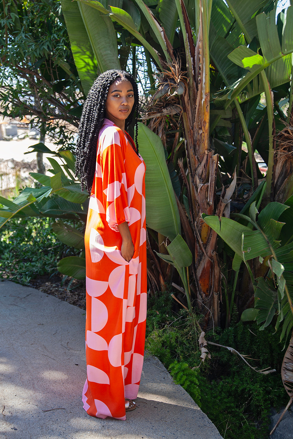 Tangerine & Pink Geo Print Tunic Maxi Dress