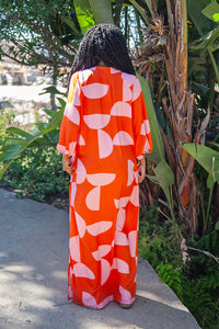 Tangerine & Pink Geo Print Tunic Maxi Dress