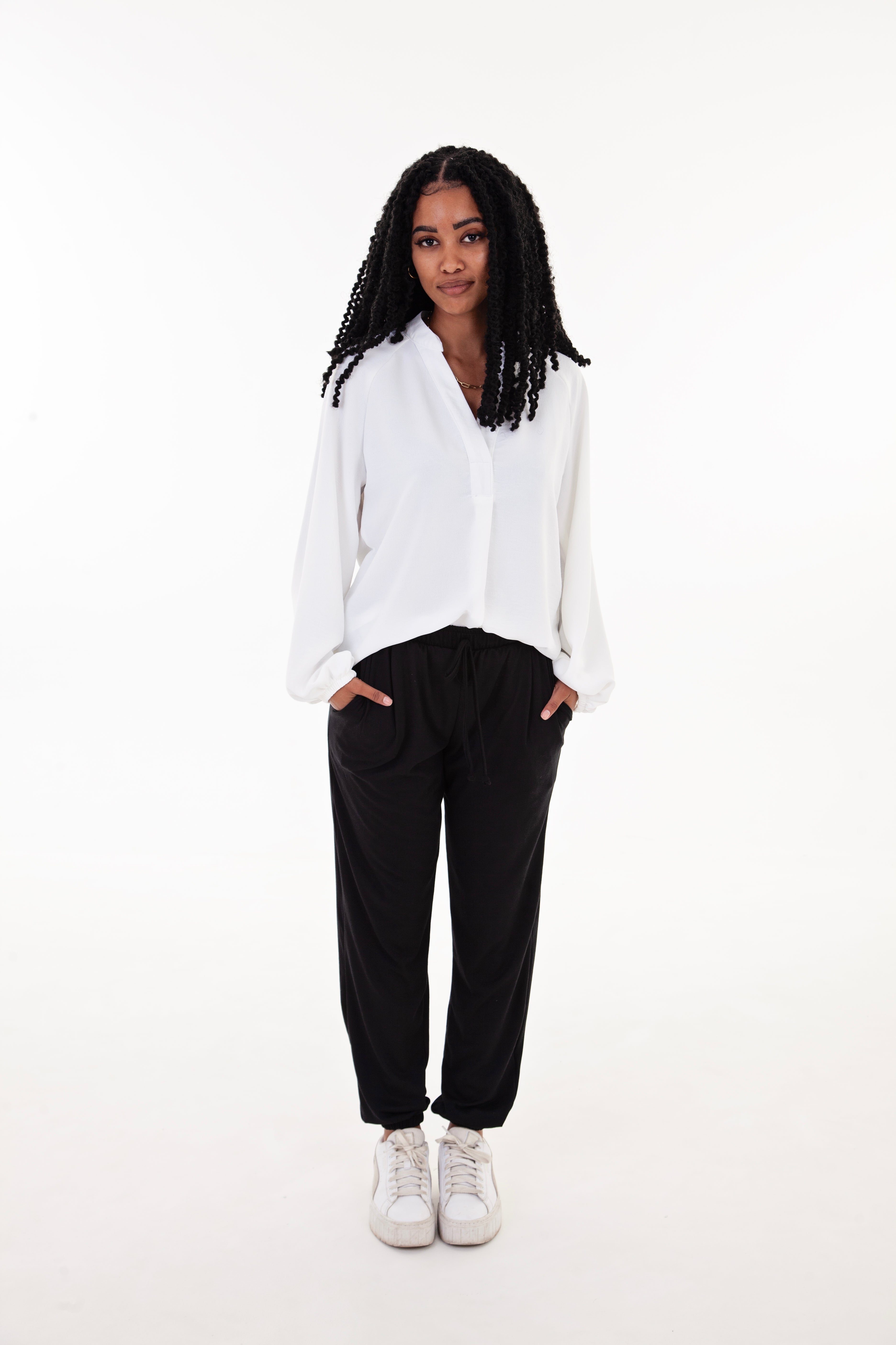 Winter White Airflow Long Sleeve Blouse
