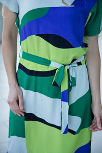 Green, Purple & White Abstract Shift Dress