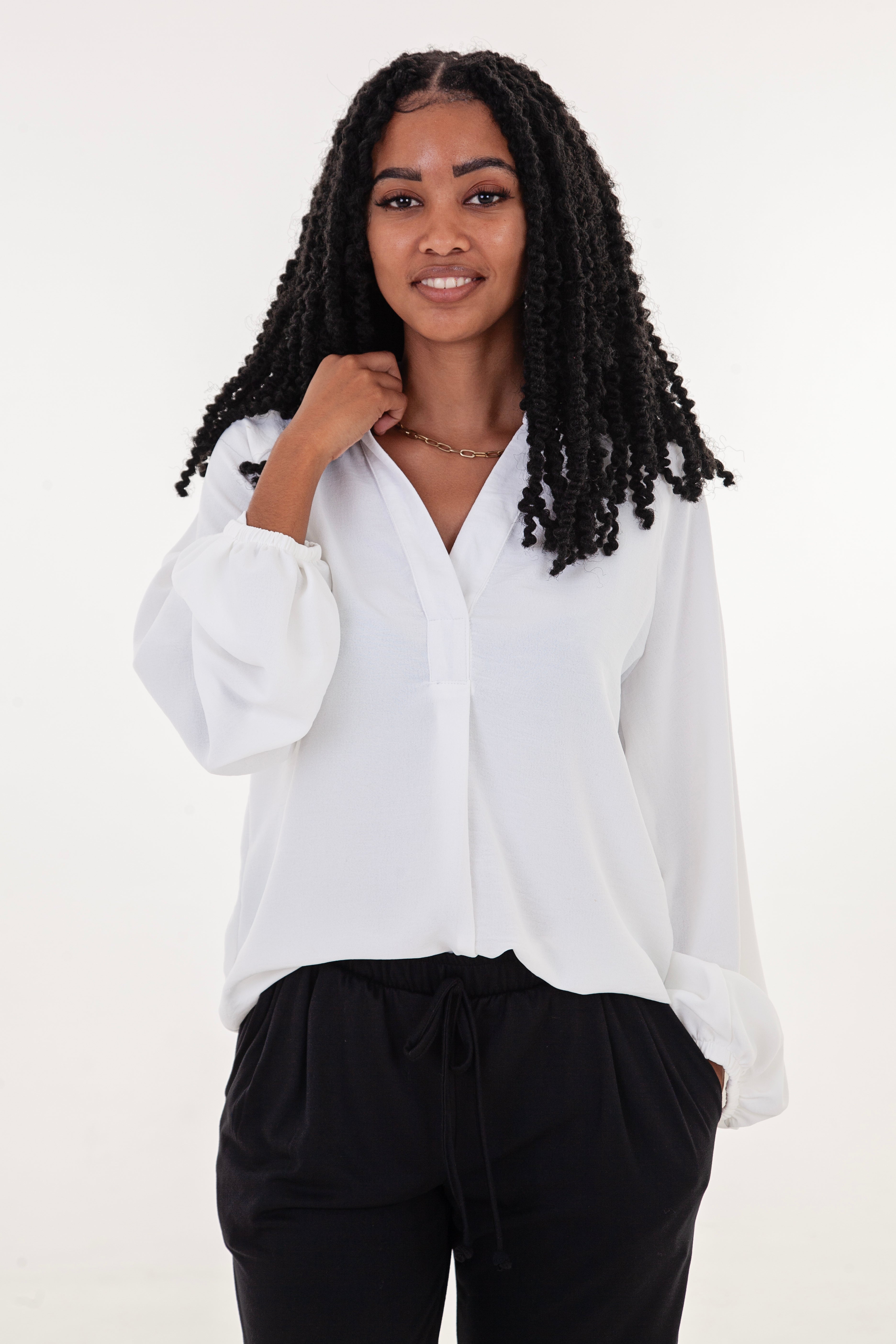 Winter White Airflow Long Sleeve Blouse