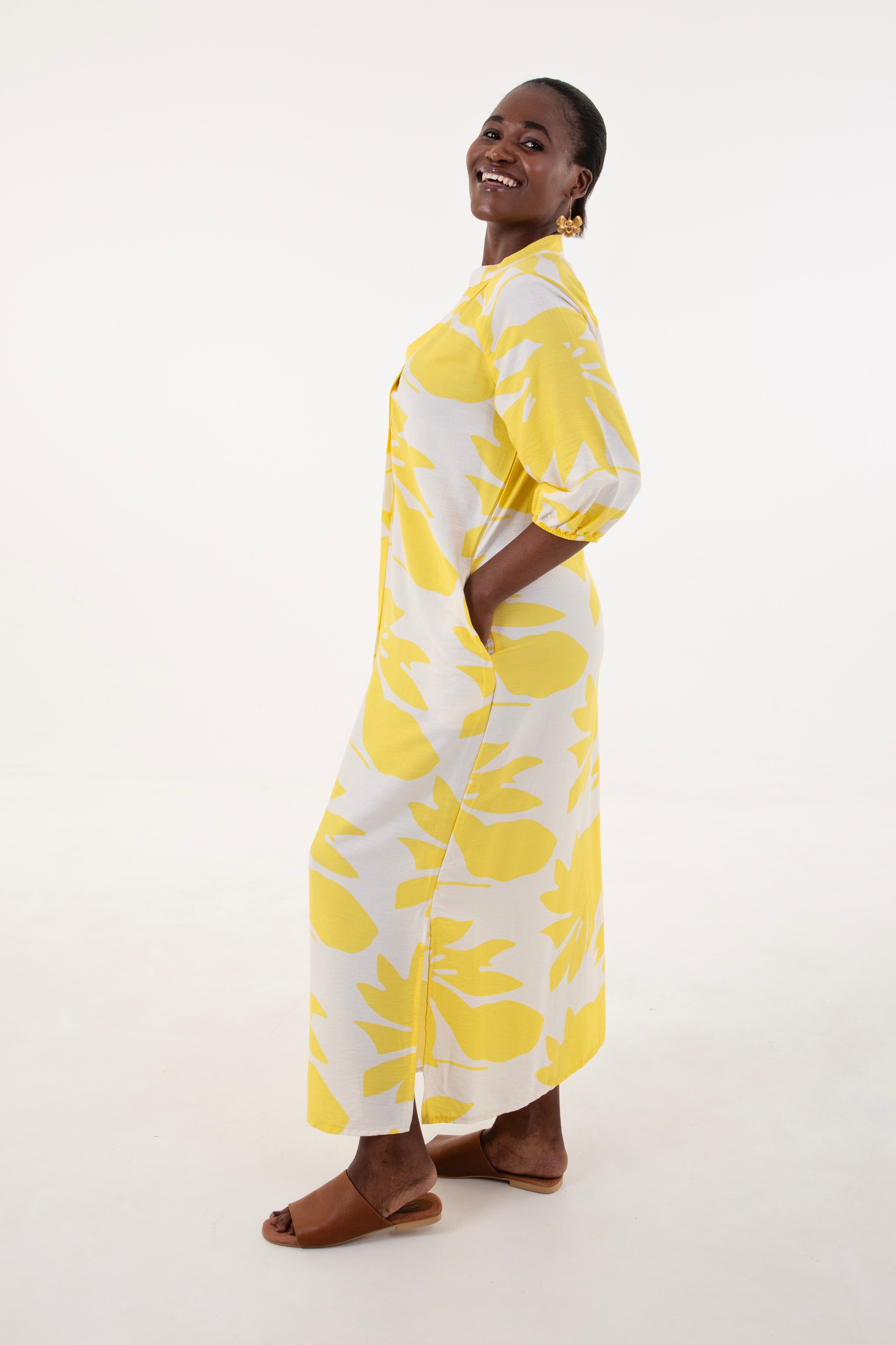 Yellow & White Floral Tunic Maxi Dress