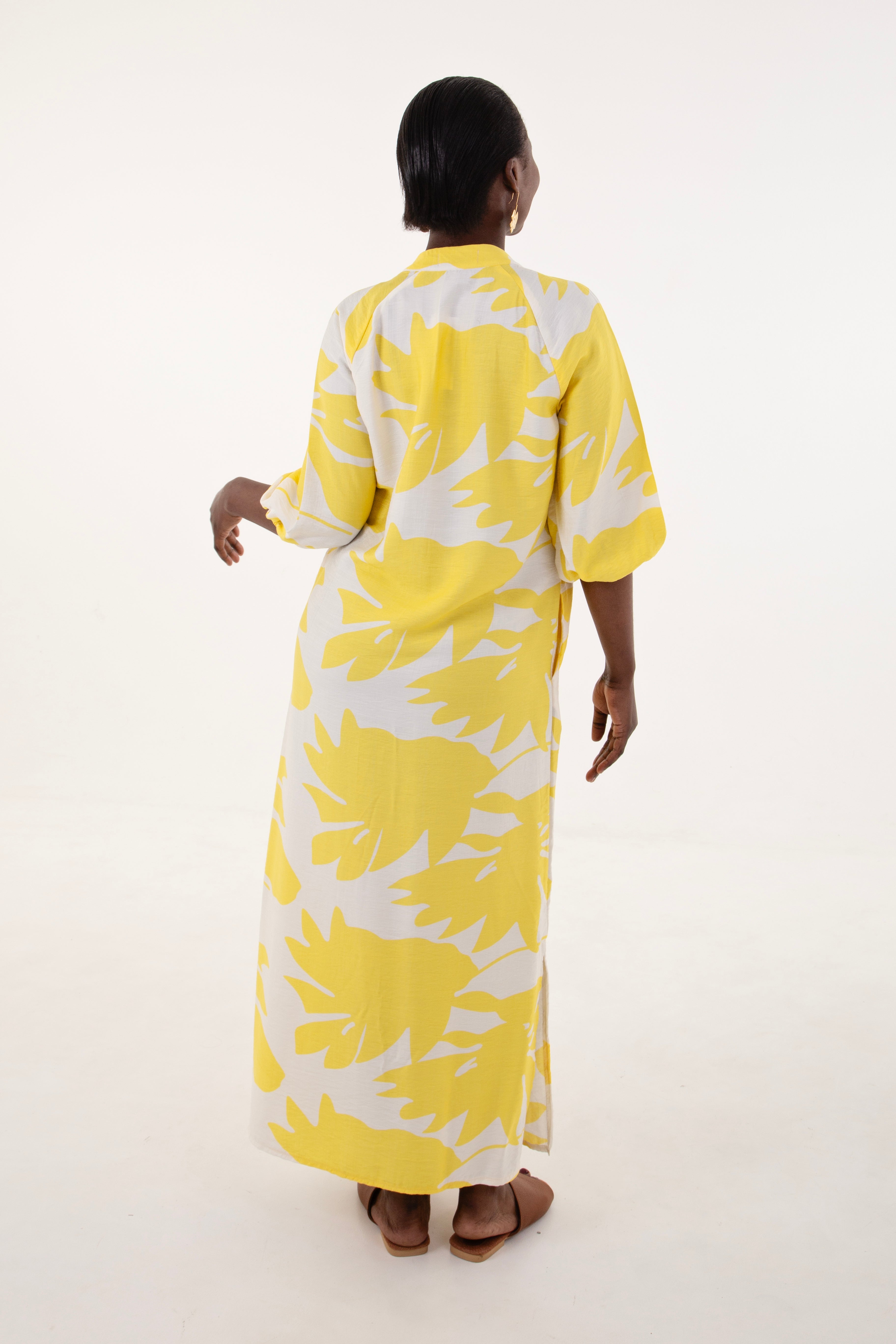 Yellow & White Floral Tunic Maxi Dress