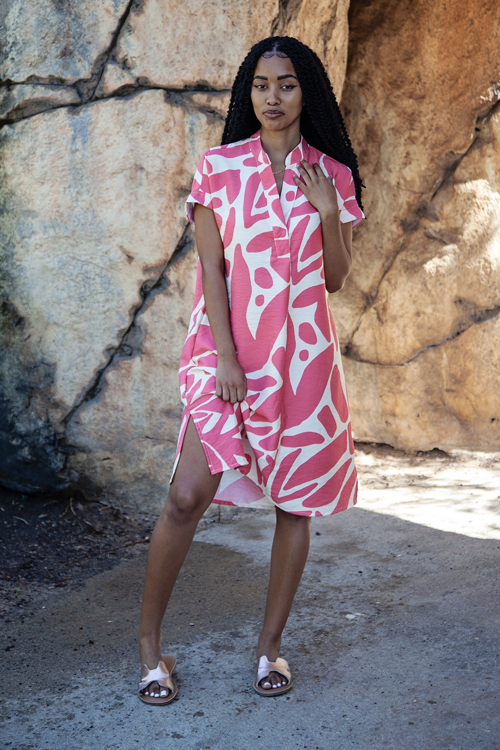 Coral & Cream Abstract Print Tunic Dress