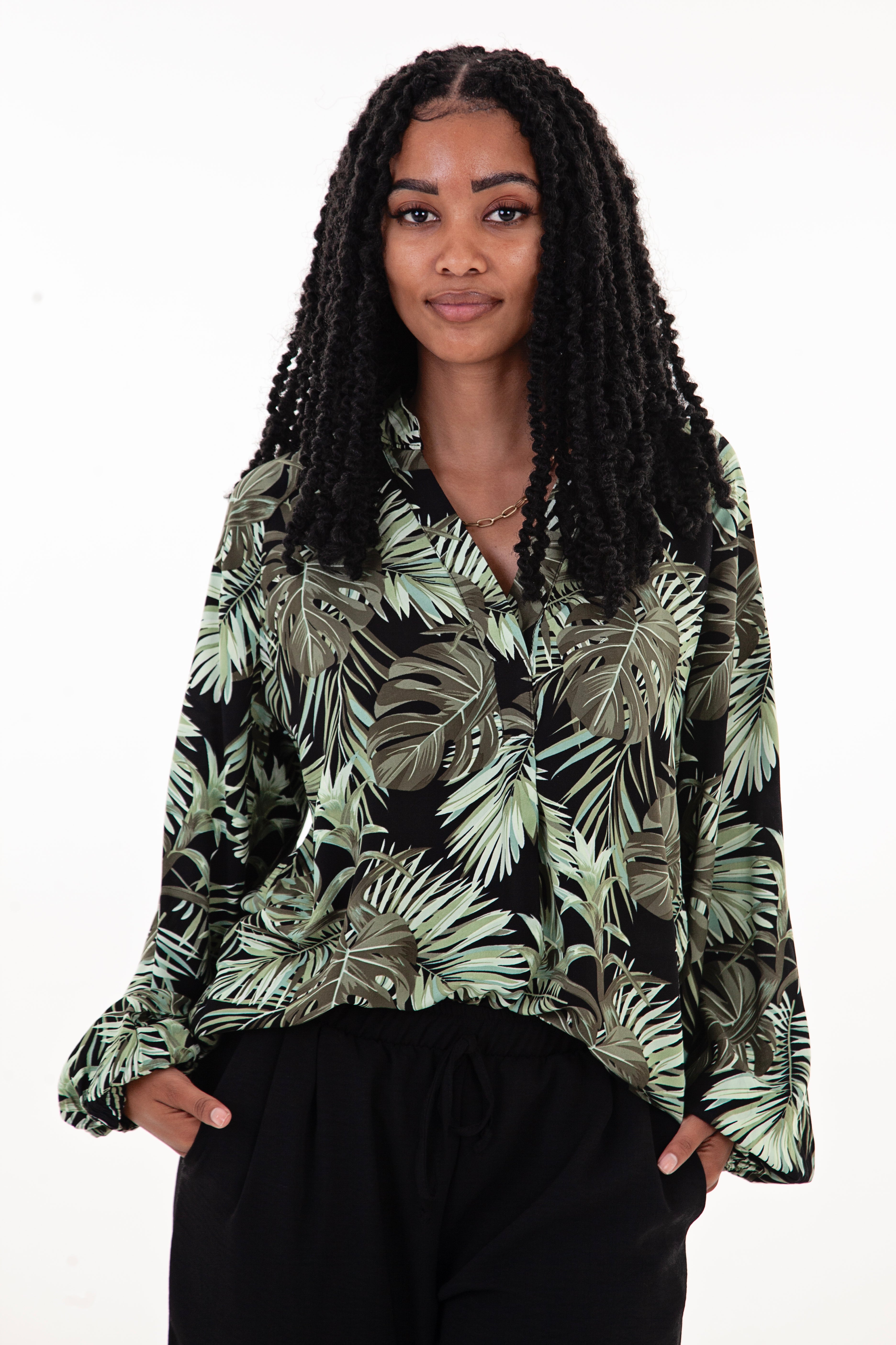 Black & Green Leaf Blouse