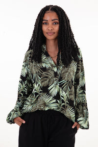 Black & Green Leaf Blouse