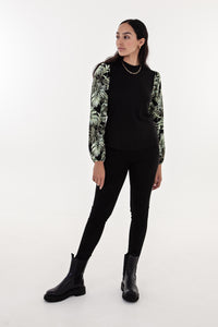 Black and Green Leaf Long Sleeve Combo Top
