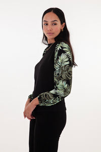 Black and Green Leaf Long Sleeve Combo Top