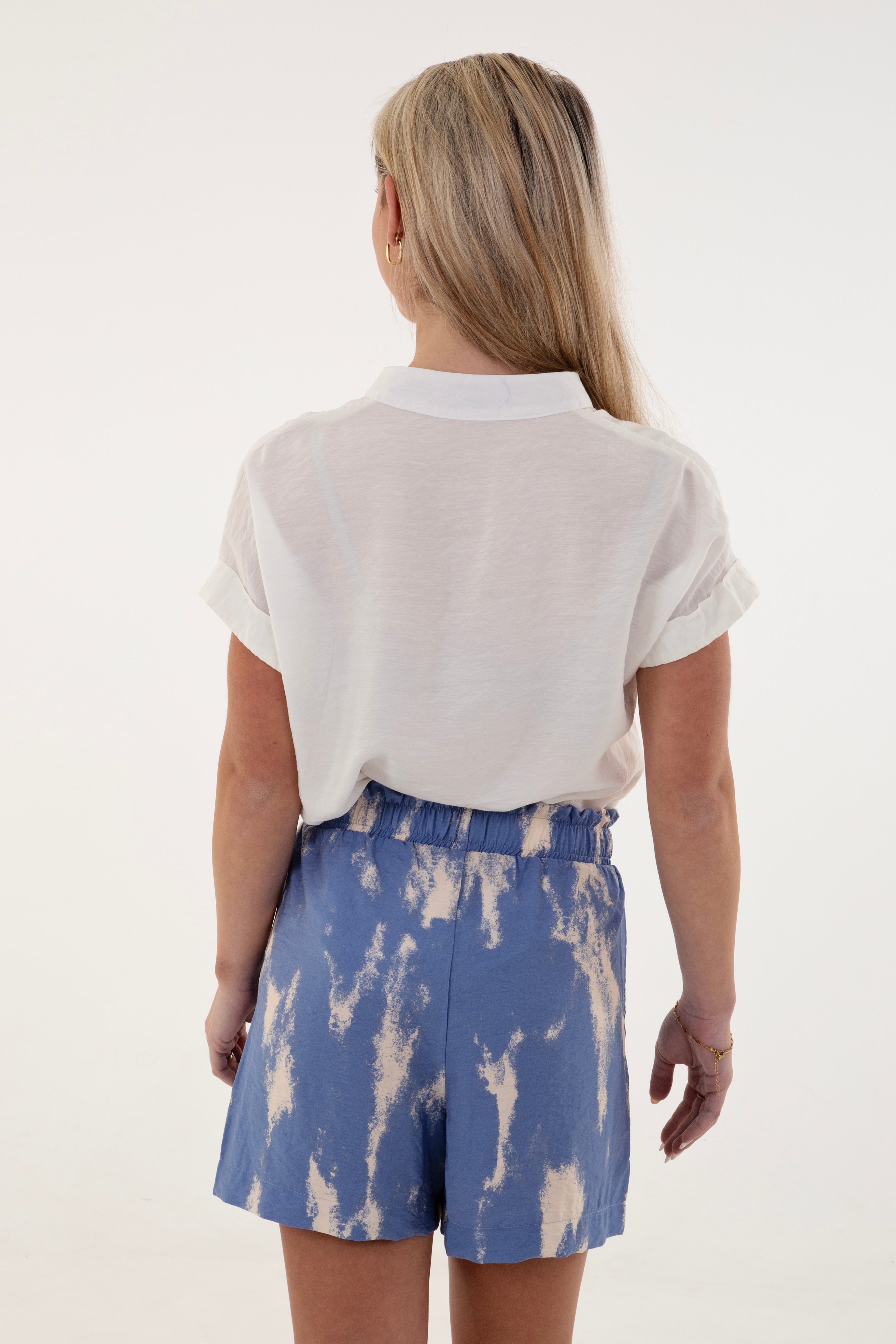 Cream V-Neck Roll Sleeve Top