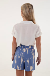 Cream V-Neck Roll Sleeve Top