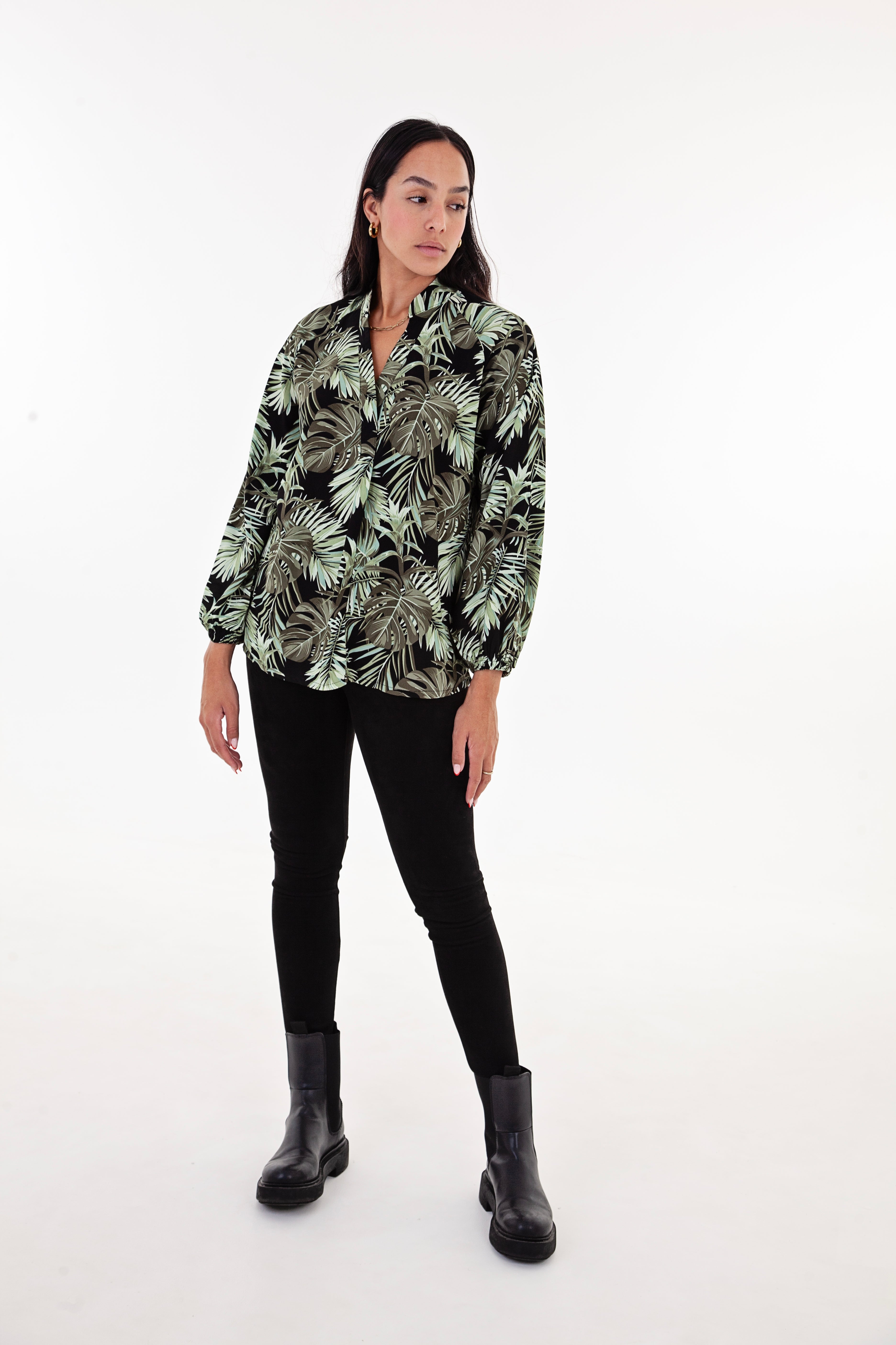 Black & Green Leaf Blouse