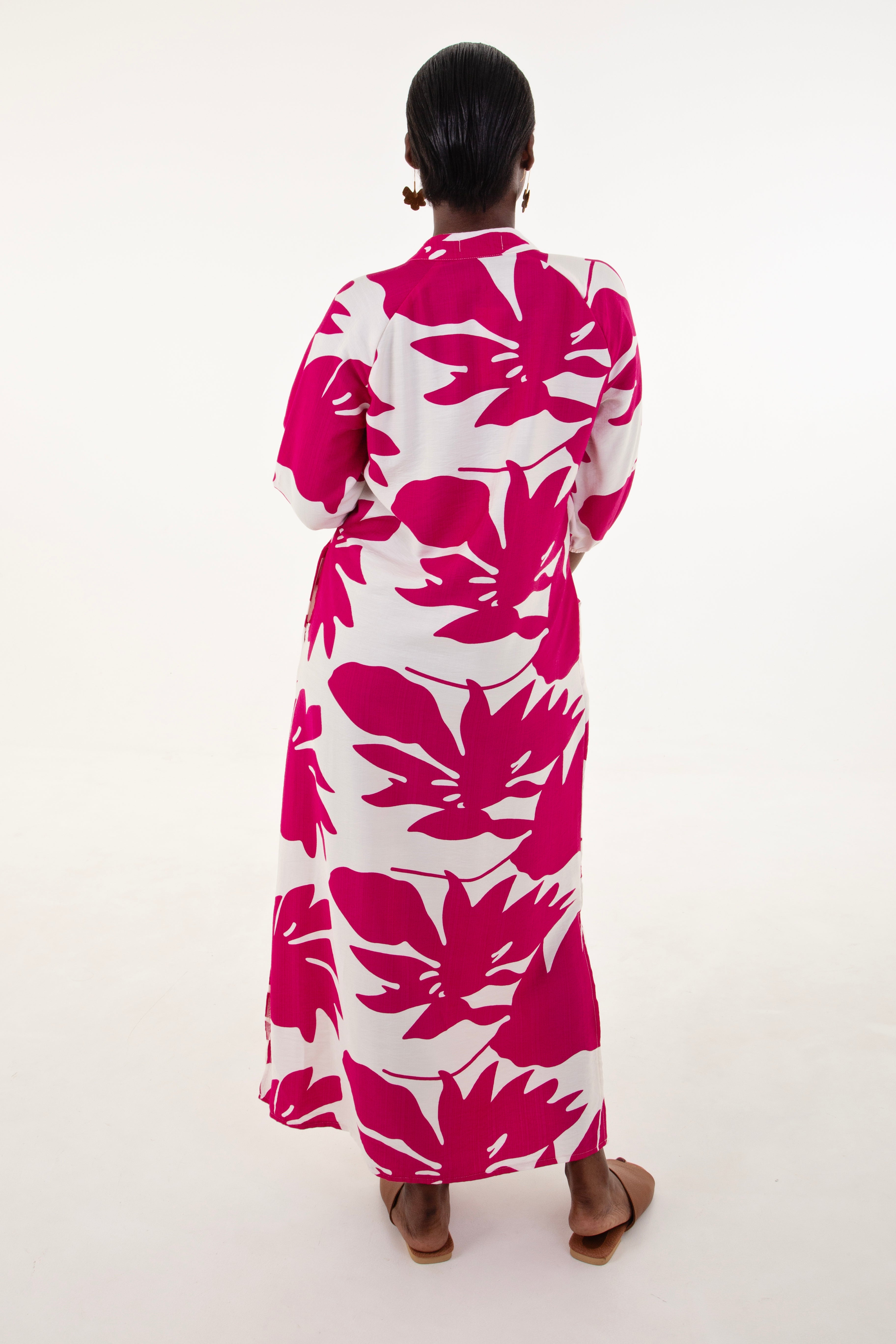 Raspberry & White Floral Tunic Maxi Dress