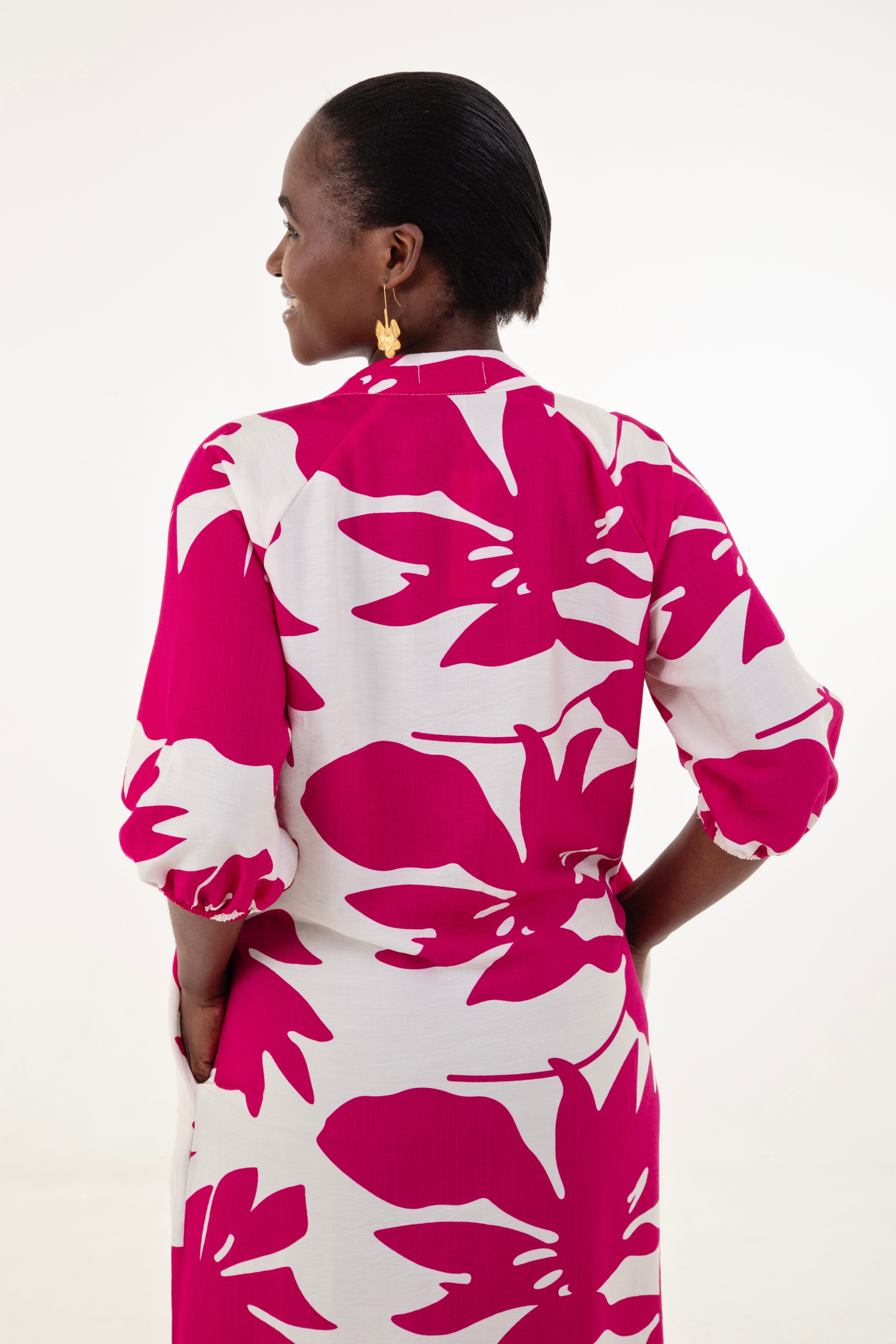 Raspberry & White Floral Tunic Maxi Dress