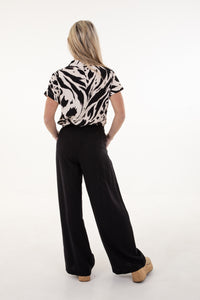Black Nylon Rayon Wide Leg Pants