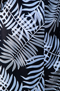 Black, White & Beige Leaf Print Long Sleeve Shift Dress