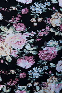 Black & Pink Floral Print Tiered Dress