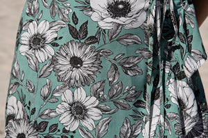 Teal & White Floral Print Flutter Sleeve Wrap Dress