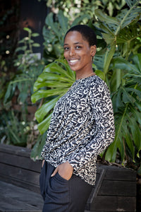 Black & Cream Abstract Brushed Knit Knot Top