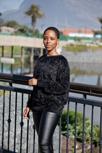 Black Fluffy Knit Top