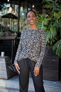 Black & Cream Brushed Knit Knot Top